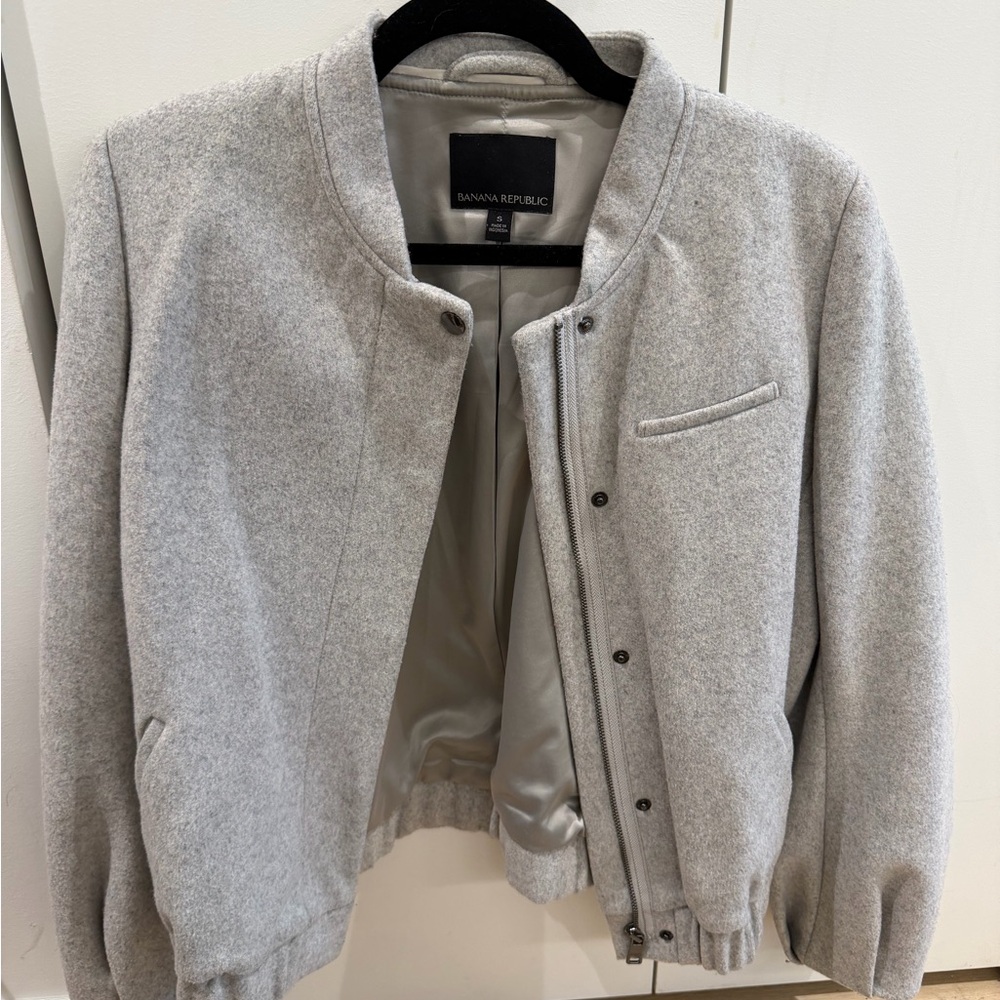 Banana Republic Heather Gray Wool-Blend Bomber Jacket